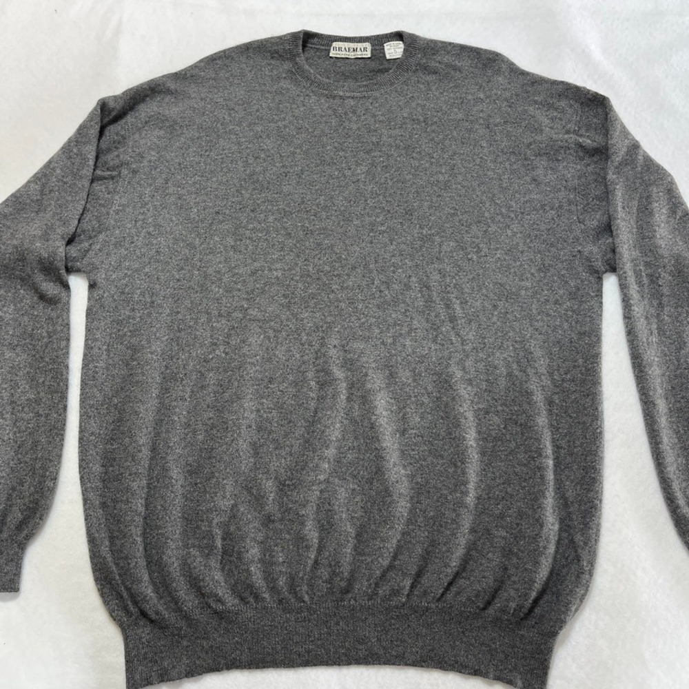 Braemar Mens XL 100% Cashmere Sweater Gray Crewneck Long Sleeve Coastal Grandpa